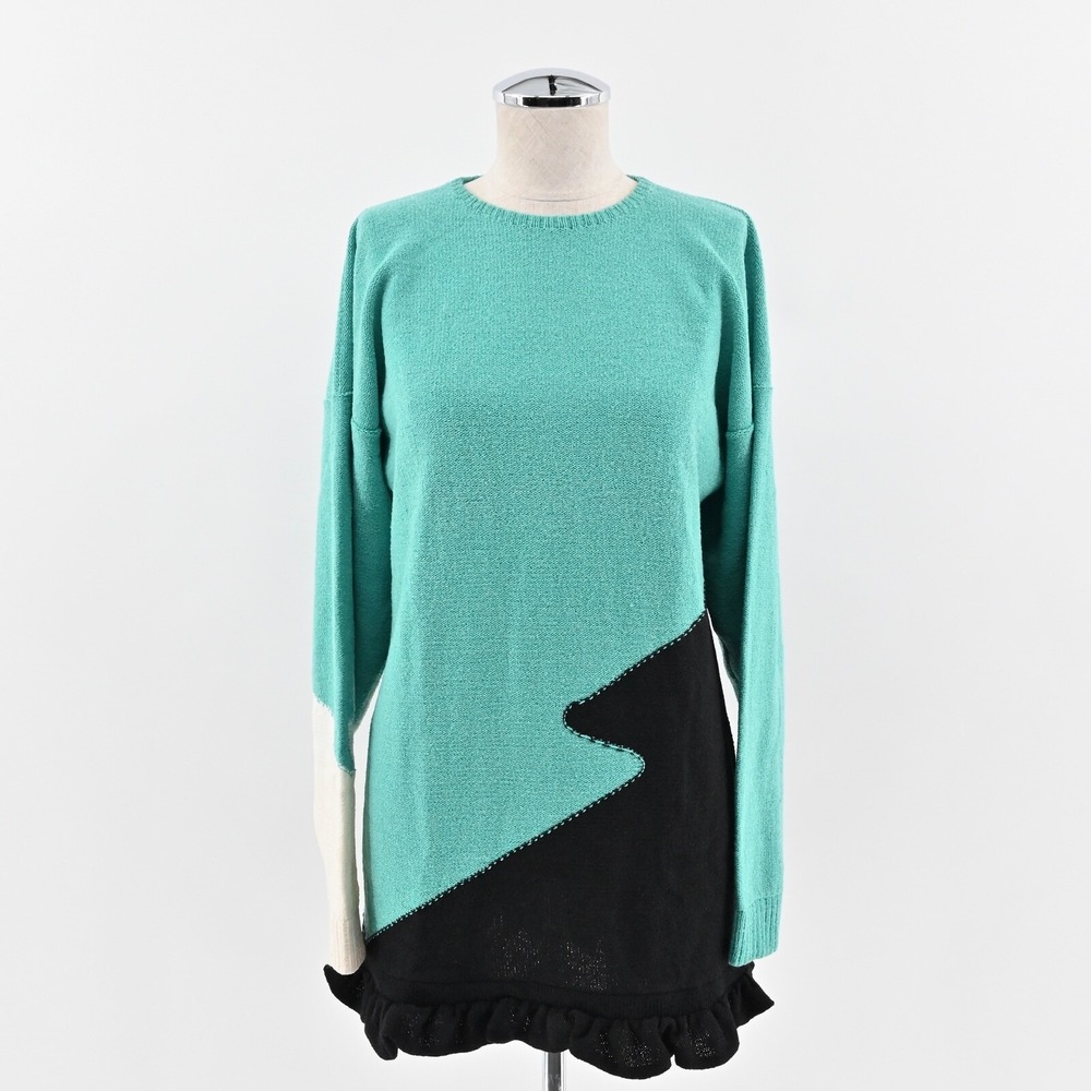 Vintage 80s Electric Sweater Womens Size S Blue Wool Ruffle‎ USA Steve Fabrikant